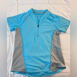 LL Bean Cycling Jersey women’s blue/grey Short Sleeve 1/2 Zip Pullover SM REG
